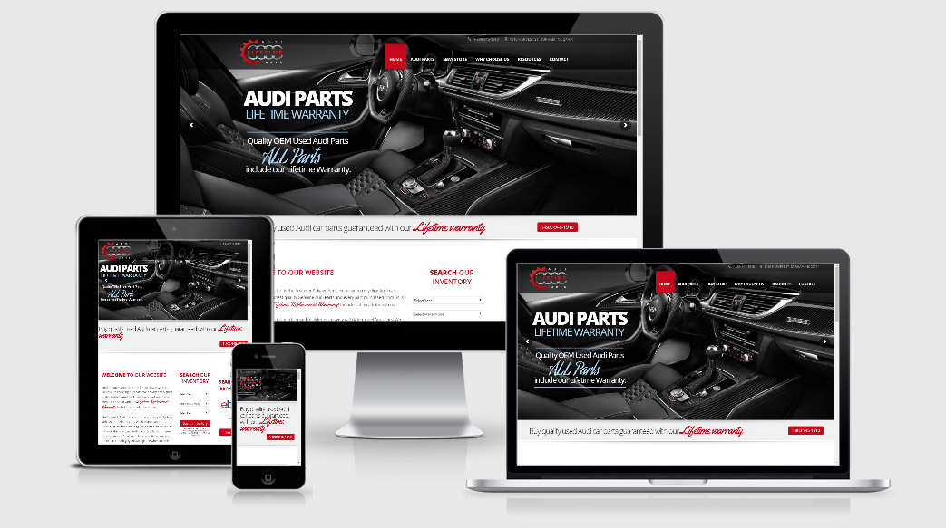 Audi parts website on different size screens